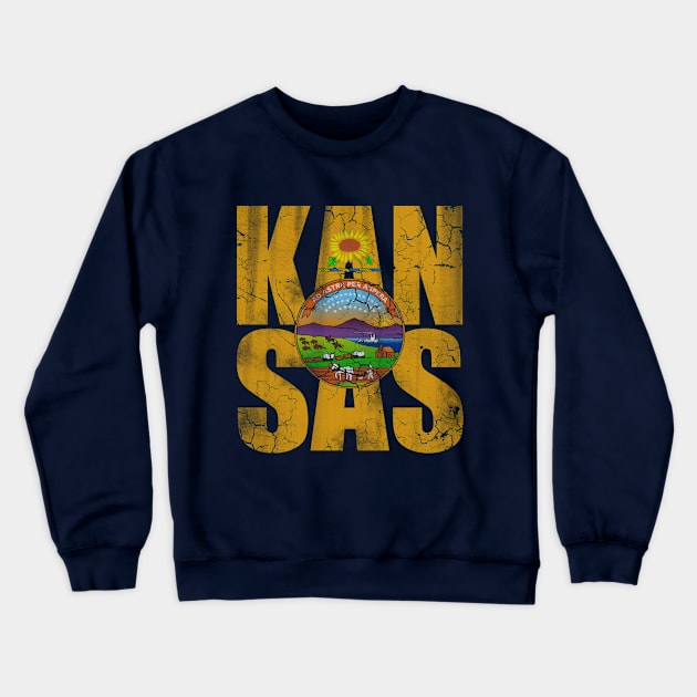 Kansas Flag Stacker Crewneck Sweatshirt by E